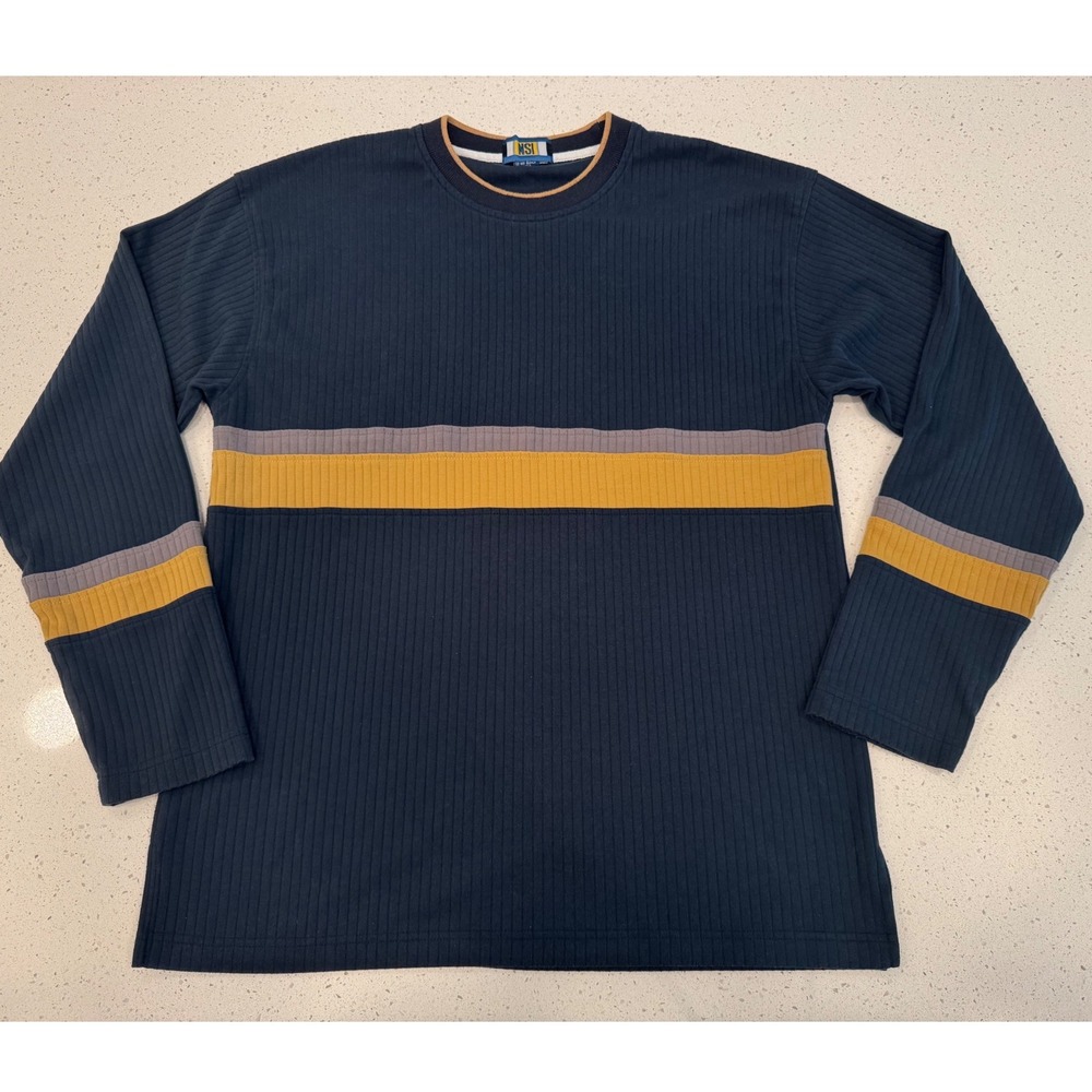 NSI Ribbed Stripe Shirt Mens XL Navy Blue Excellent Vintage Streetwear Casual